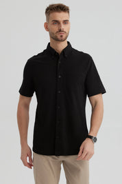 Camisa Hombre Piqué con Bolsillo Negro