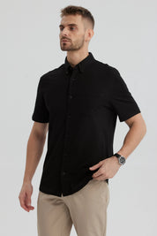 Camisa Hombre Piqué con Bolsillo Negro
