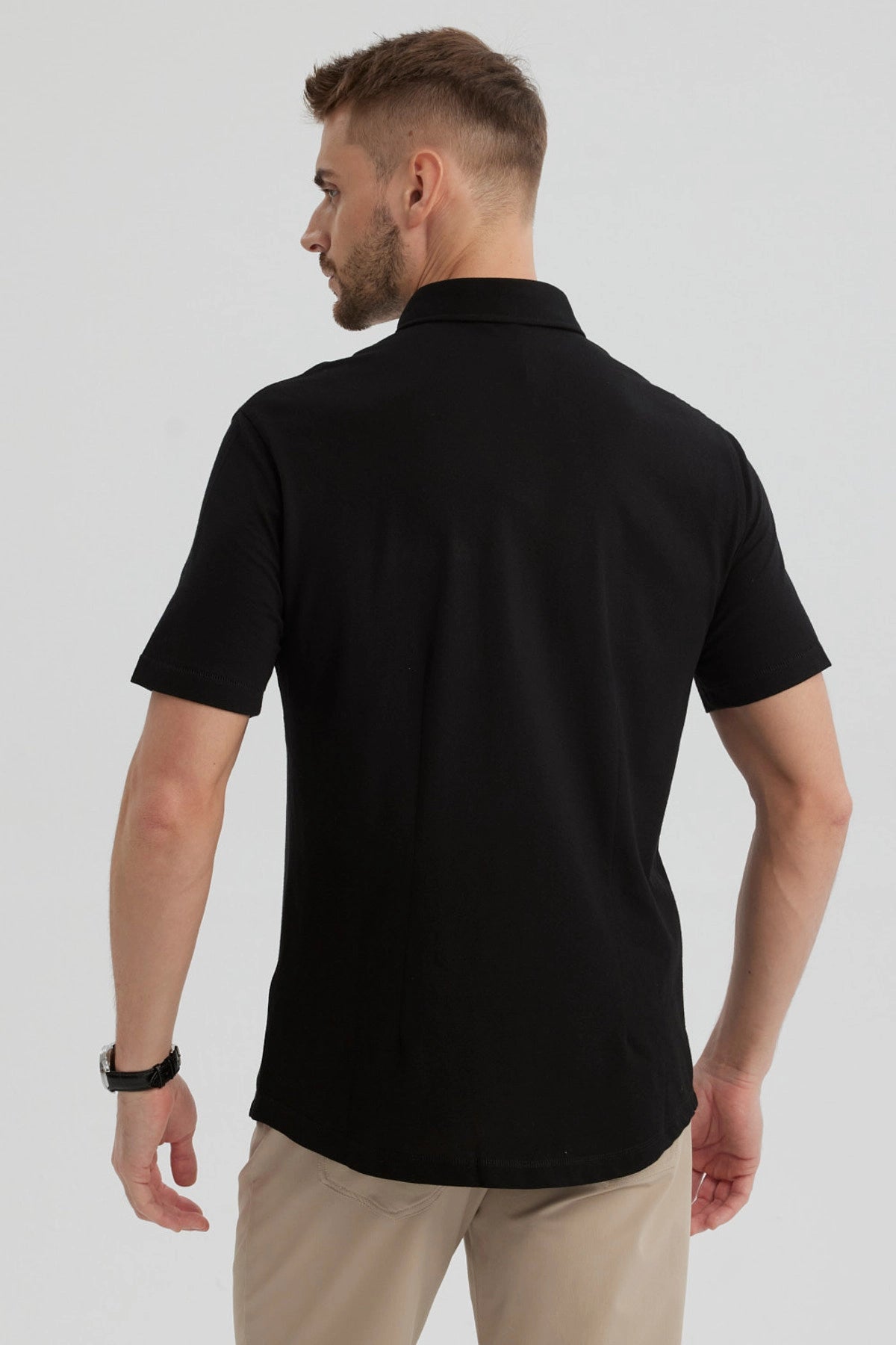 Camisa Hombre Piqué con Bolsillo Negro