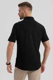 Camisa Hombre Piqué con Bolsillo Negro