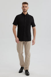 Camisa Hombre Piqué con Bolsillo Negro