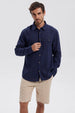 Camisa Hombre Lino Azul Marino