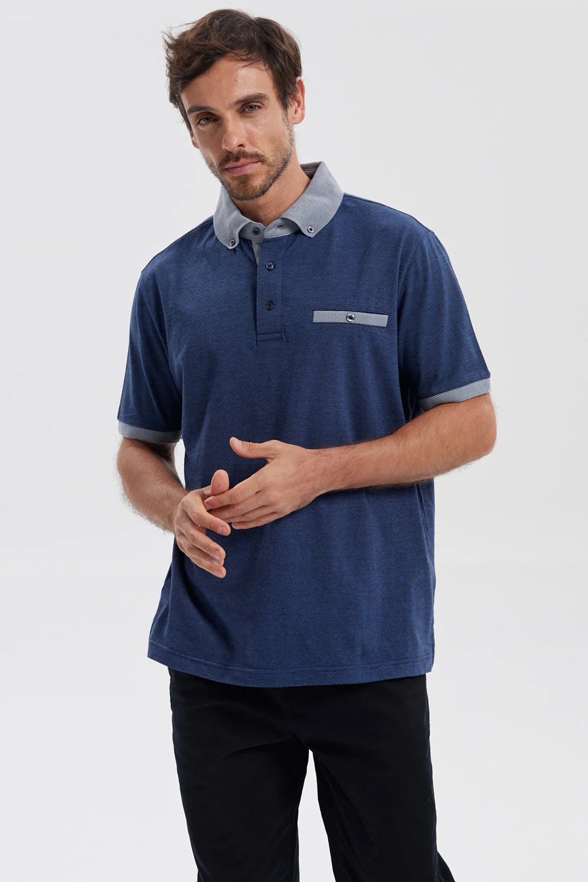 Polera Hombre Botón Azul Marino