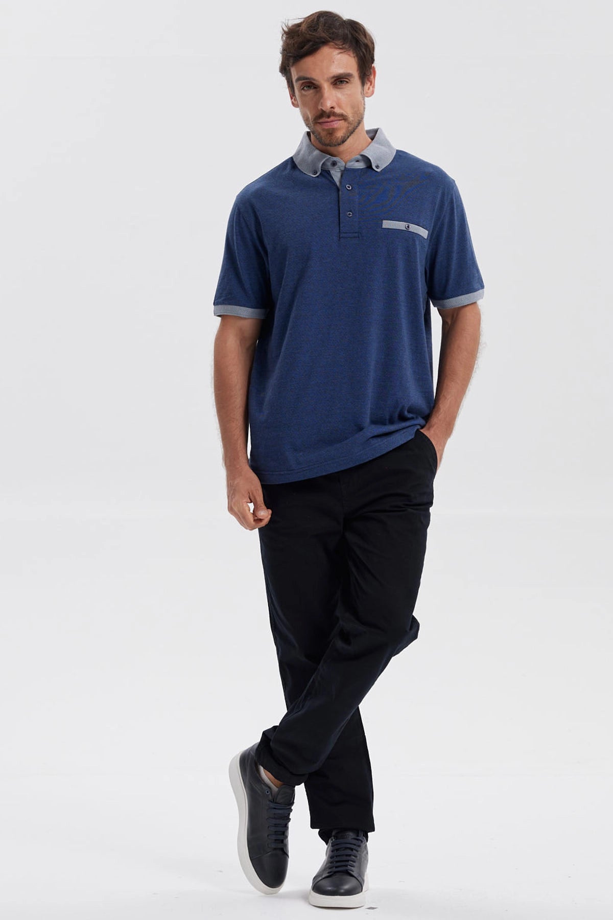 Polera Hombre Botón Azul Marino