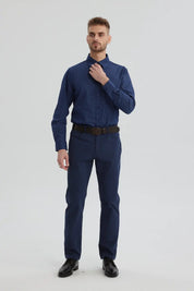 Pantalón hombre azul marino con diseño 5 bolsillos estilo clásico liso ideal para combinar en ocasiones formales o casuales