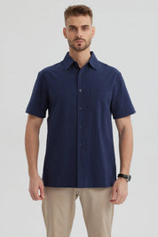 Camisa Hombre Lisa Azul Marino