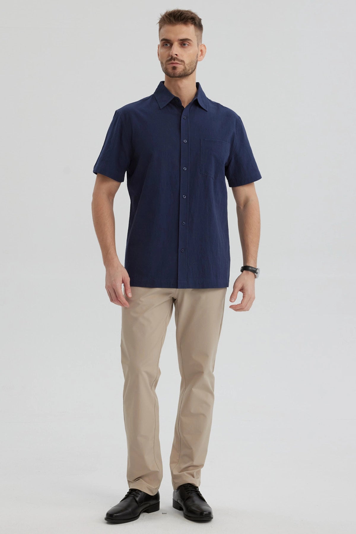 Camisa Hombre Lisa Azul Marino