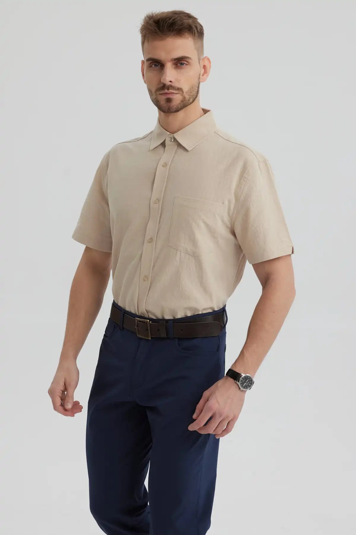 Camisa Hombre Lisa Beige