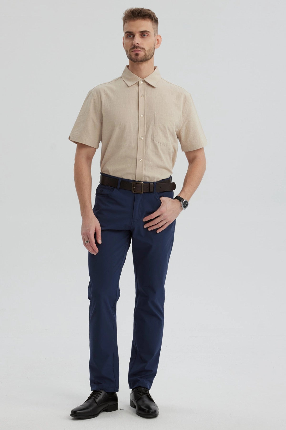 Camisa Hombre Lisa Beige