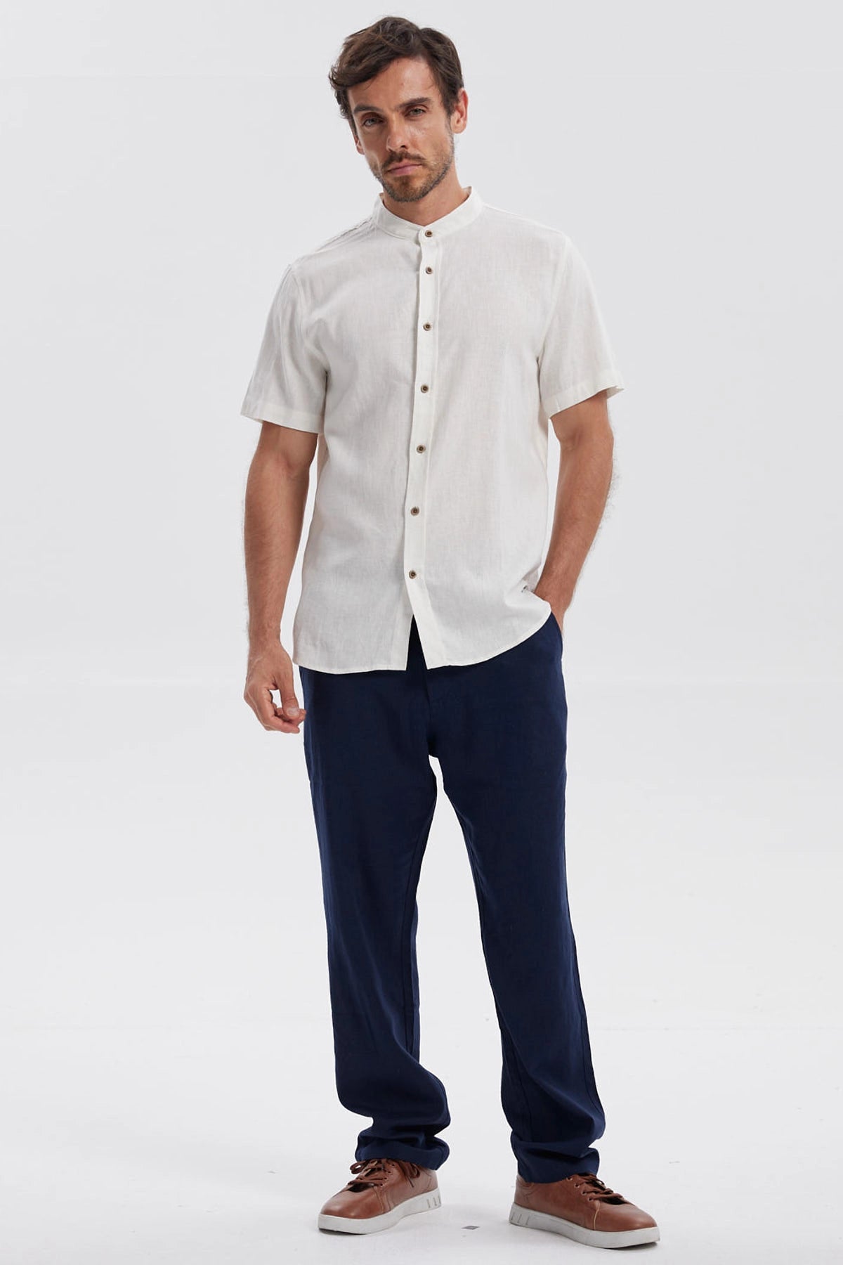 Pantalón Hombre Lino Azul Marino