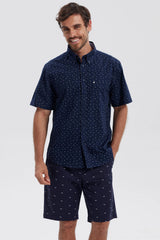 Camisa Hombre Mini Print Azul Marino