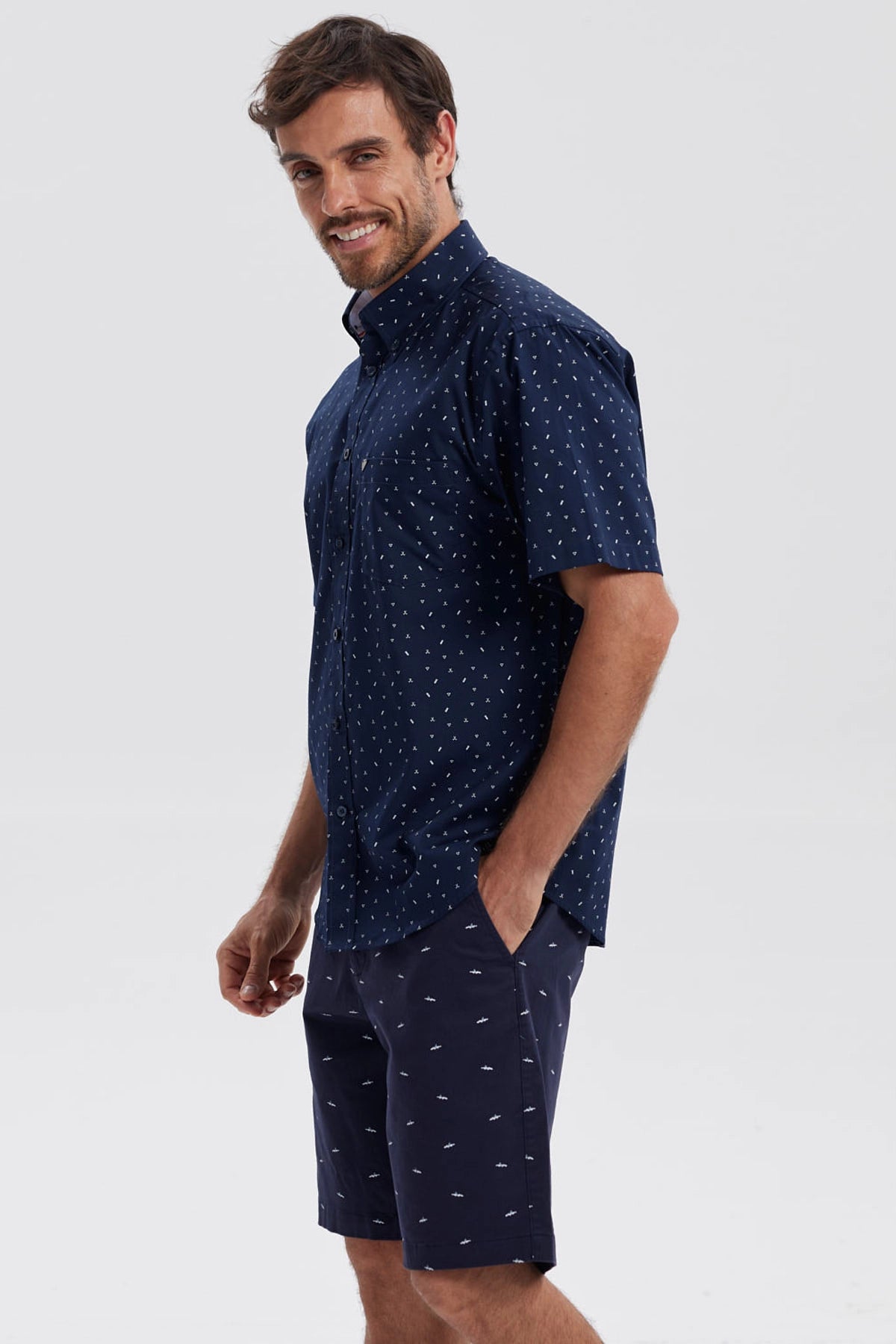 Camisa Hombre Mini Print Azul Marino