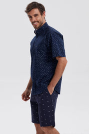 Camisa Hombre Mini Print Azul Marino