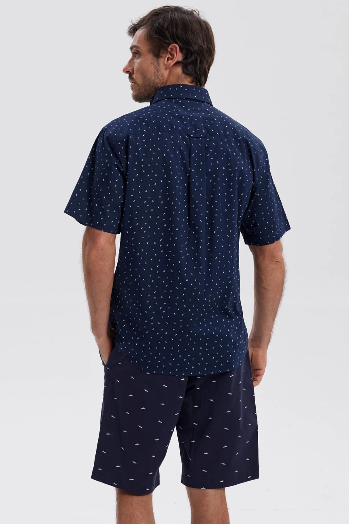 Camisa Hombre Mini Print Azul Marino