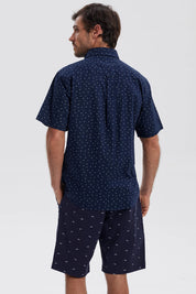 Camisa Hombre Mini Print Azul Marino