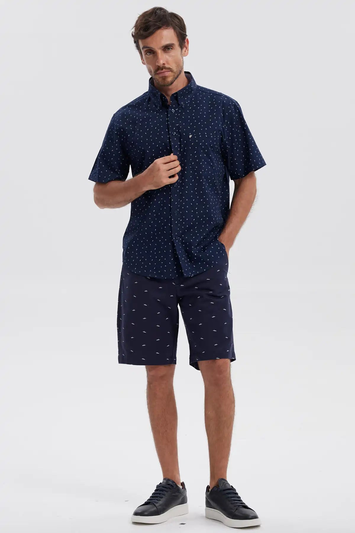 Camisa Hombre Mini Print Azul Marino