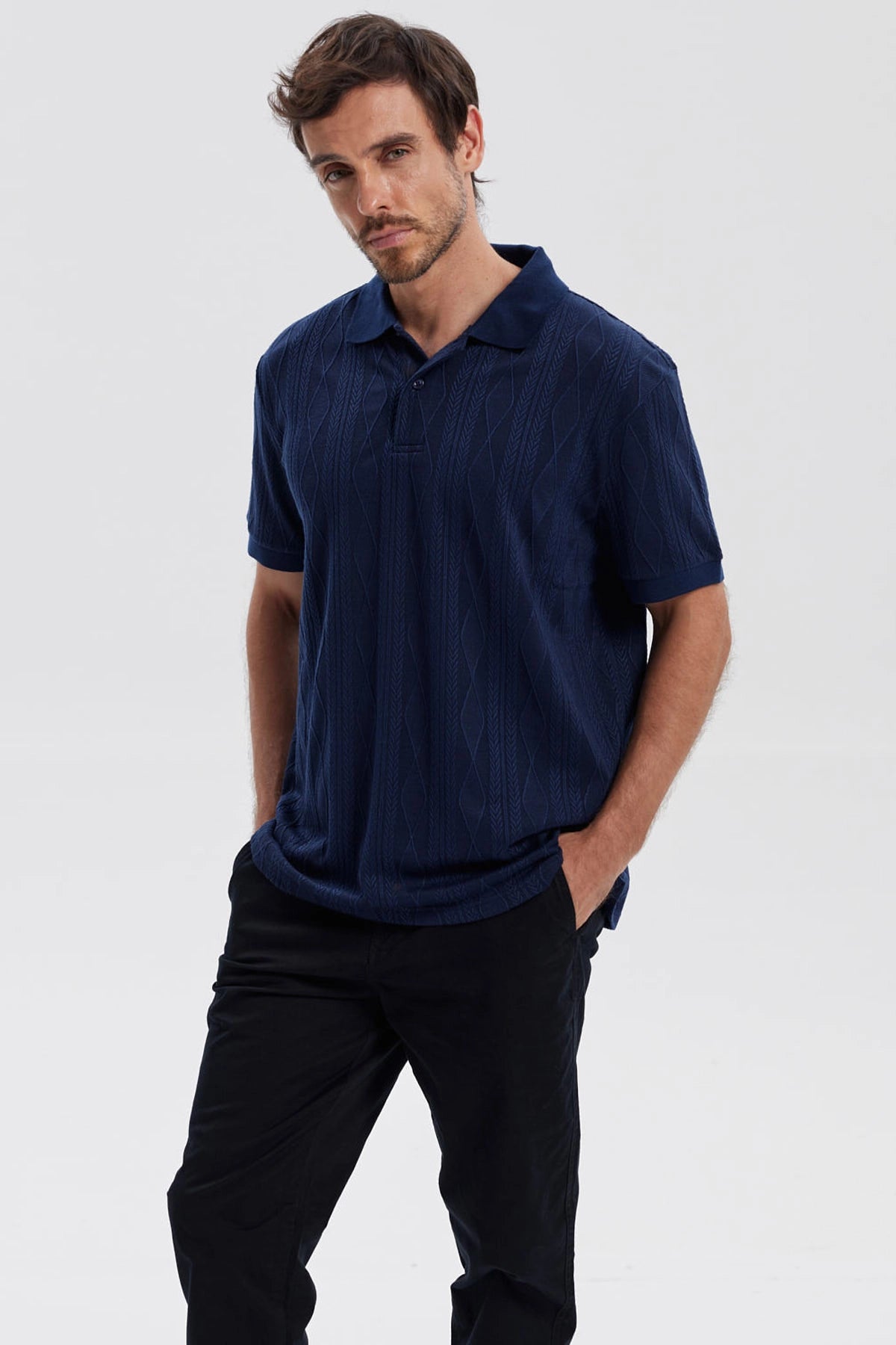 Polera Hombre Textura Azul Marino