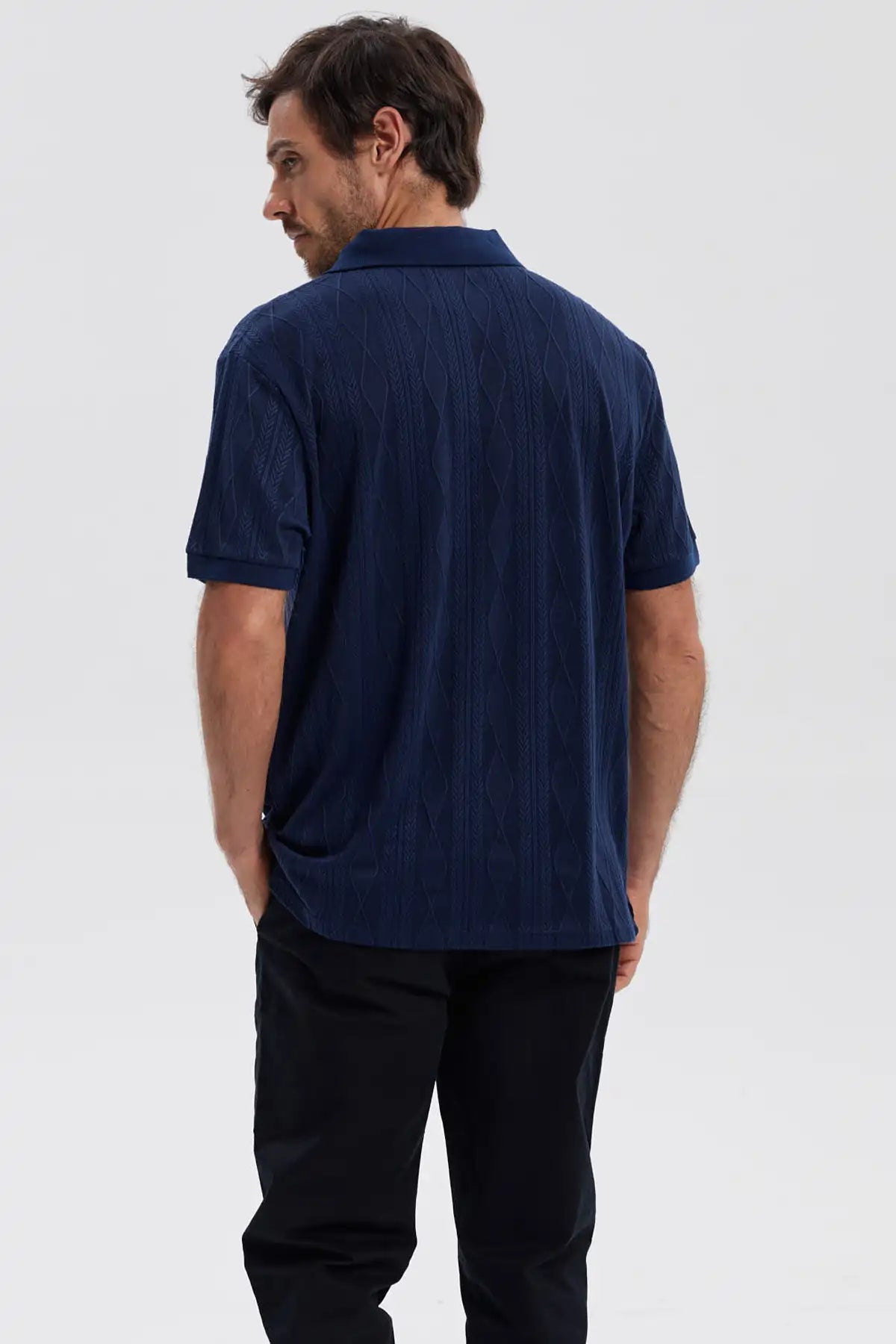 Polera Hombre Textura Azul Marino