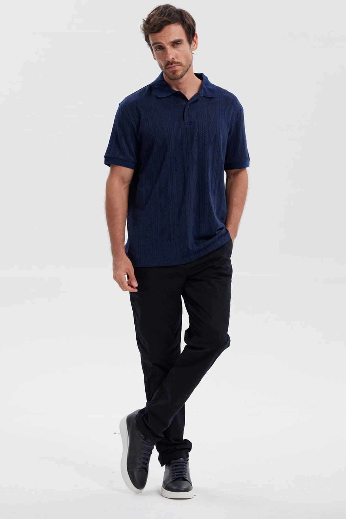 Polera Hombre Textura Azul Marino