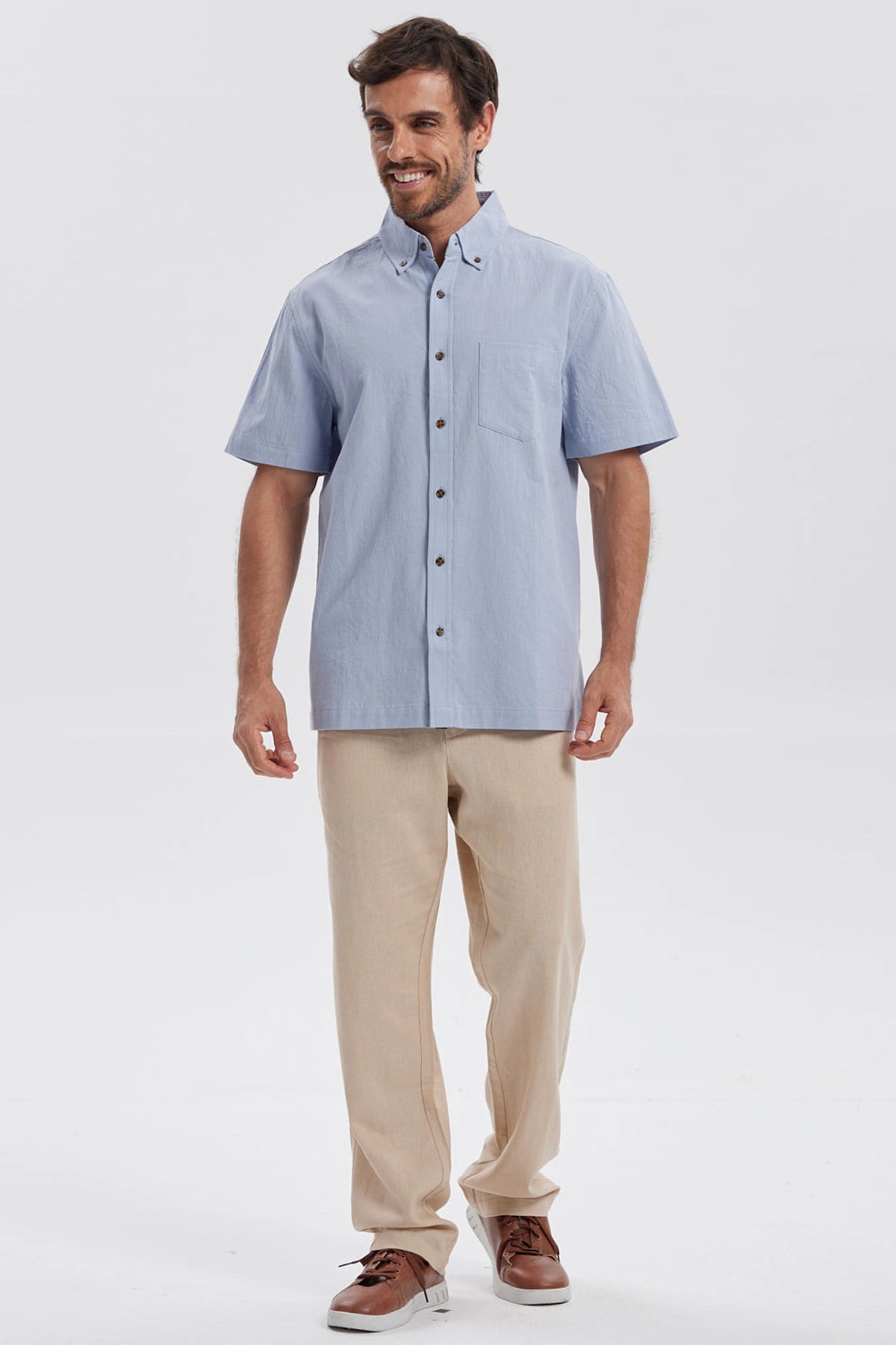 Camisa Hombre Con Bolsillo Azul