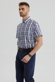 Camisa de hombre calipso con cuadros grandes y pequeños en azul y blanco estilo clásico sin estampa lisa elegante