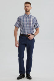 Camisa de hombre calipso con cuadros grandes y pequeños en azul y blanco estilo clásico sin estampa lisa elegante