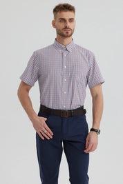 Camisa de hombre a cuadros rojos y blancos manga corta diseño clásico sin estampa