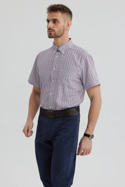 Camisa de hombre a cuadros rojos y blancos manga corta diseño clásico sin estampa