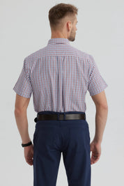 Camisa de hombre a cuadros rojos y blancos manga corta diseño clásico sin estampa