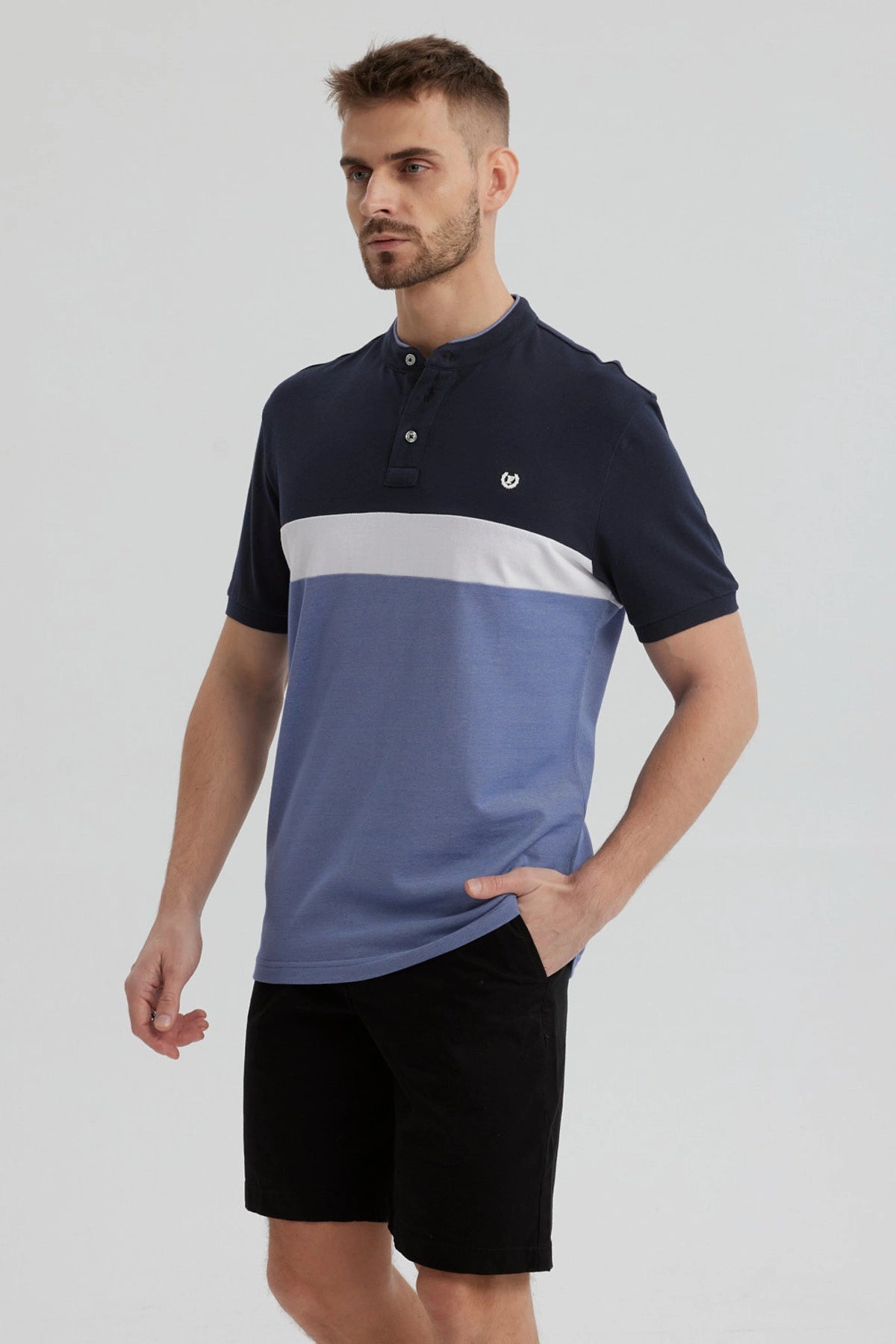 Polera Hombre Franjas Azul Marino