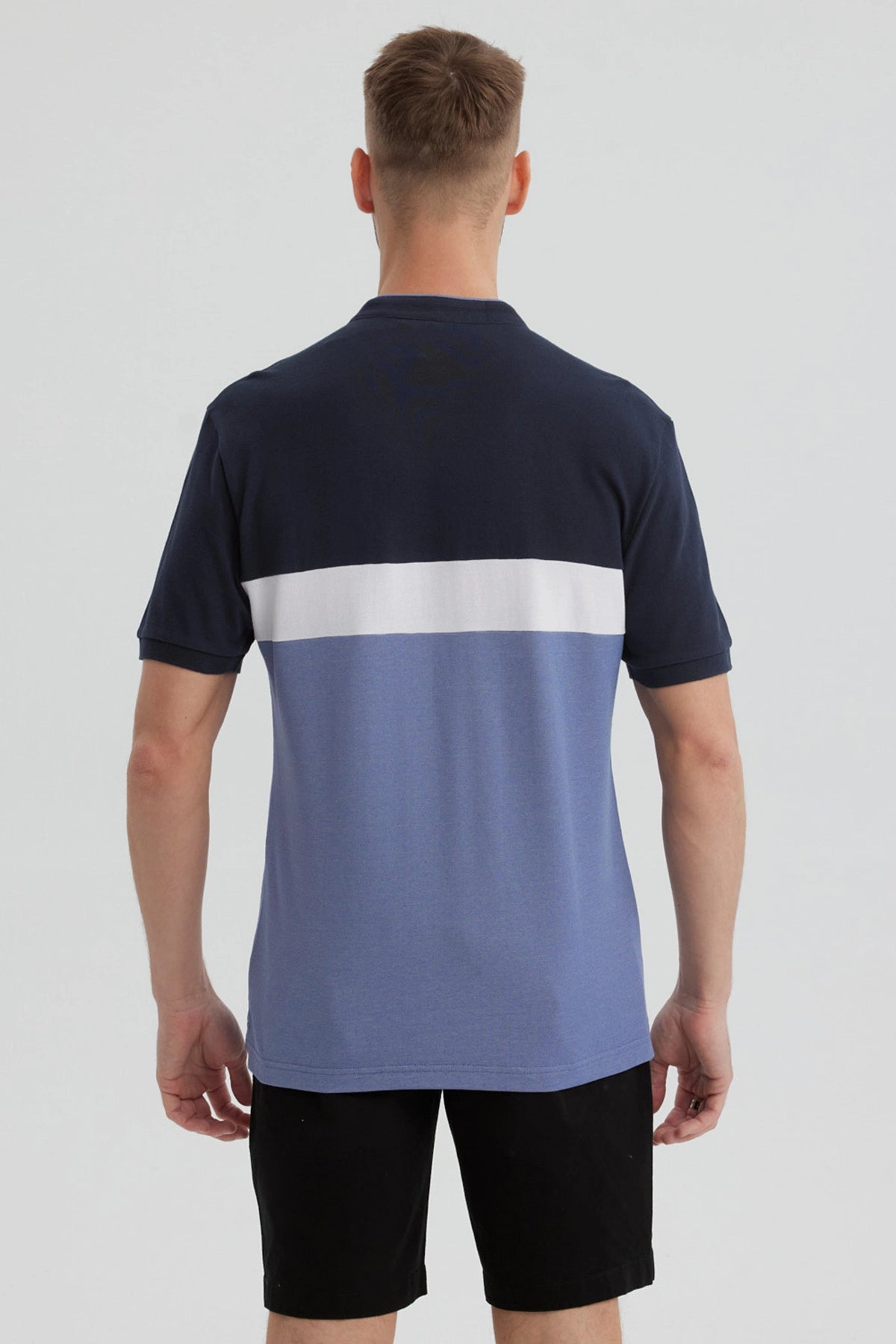 Polera Hombre Franjas Azul Marino