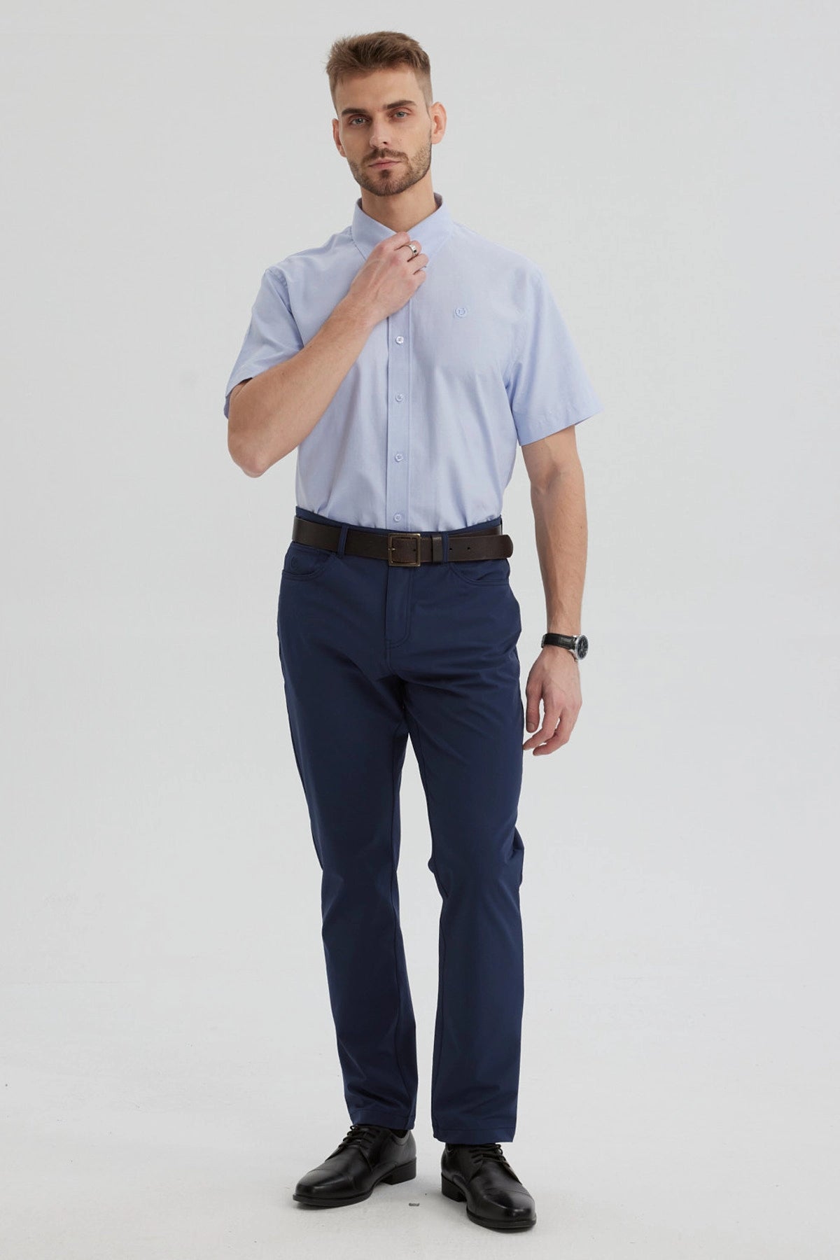 Camisa Hombre Oxford Con Logo Celeste