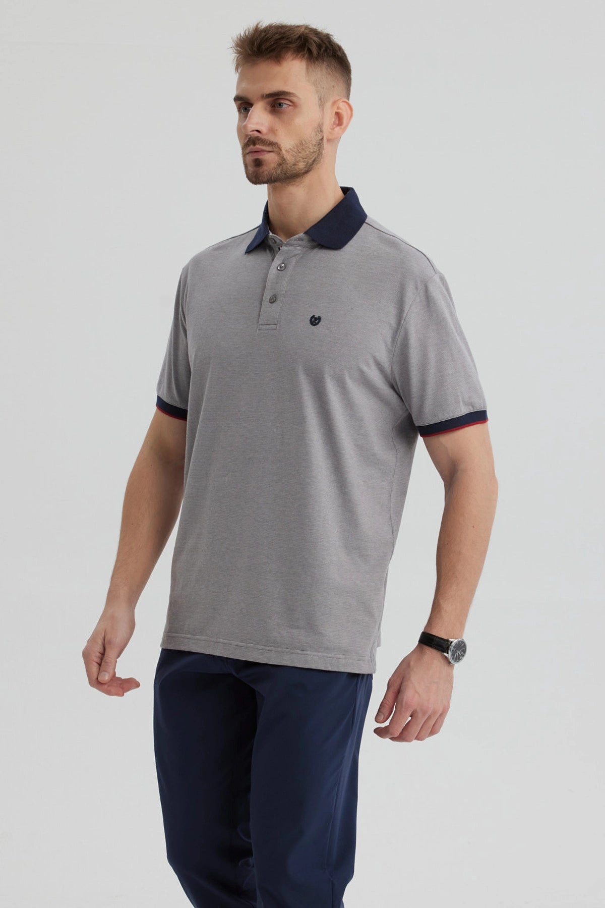 Polera Hombre Cuello Contraste Gris