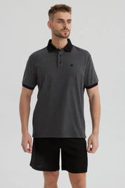 Polera Hombre Cuello Contraste Gris Marengo