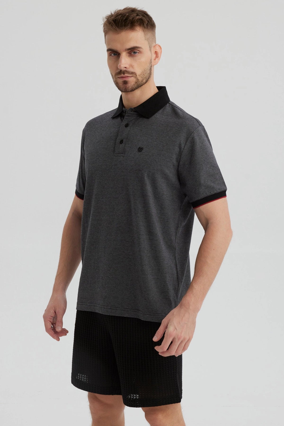 Polera Hombre Cuello Contraste Gris Marengo