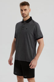 Polera Hombre Cuello Contraste Gris Marengo