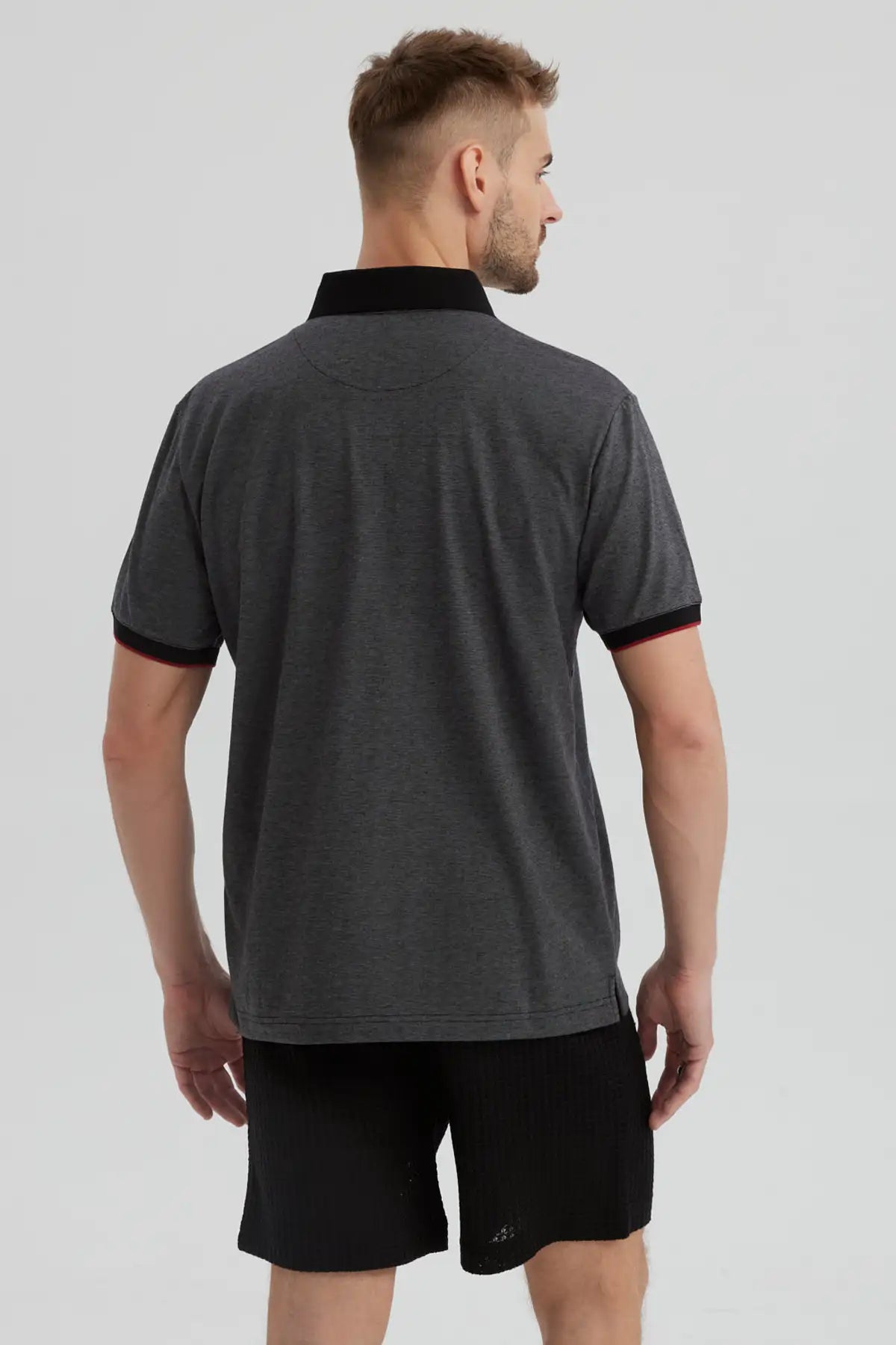 Polera Hombre Cuello Contraste Gris Marengo