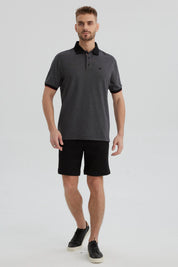 Polera Hombre Cuello Contraste Gris Marengo