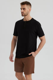 Polera Hombre Tres Botones Negro