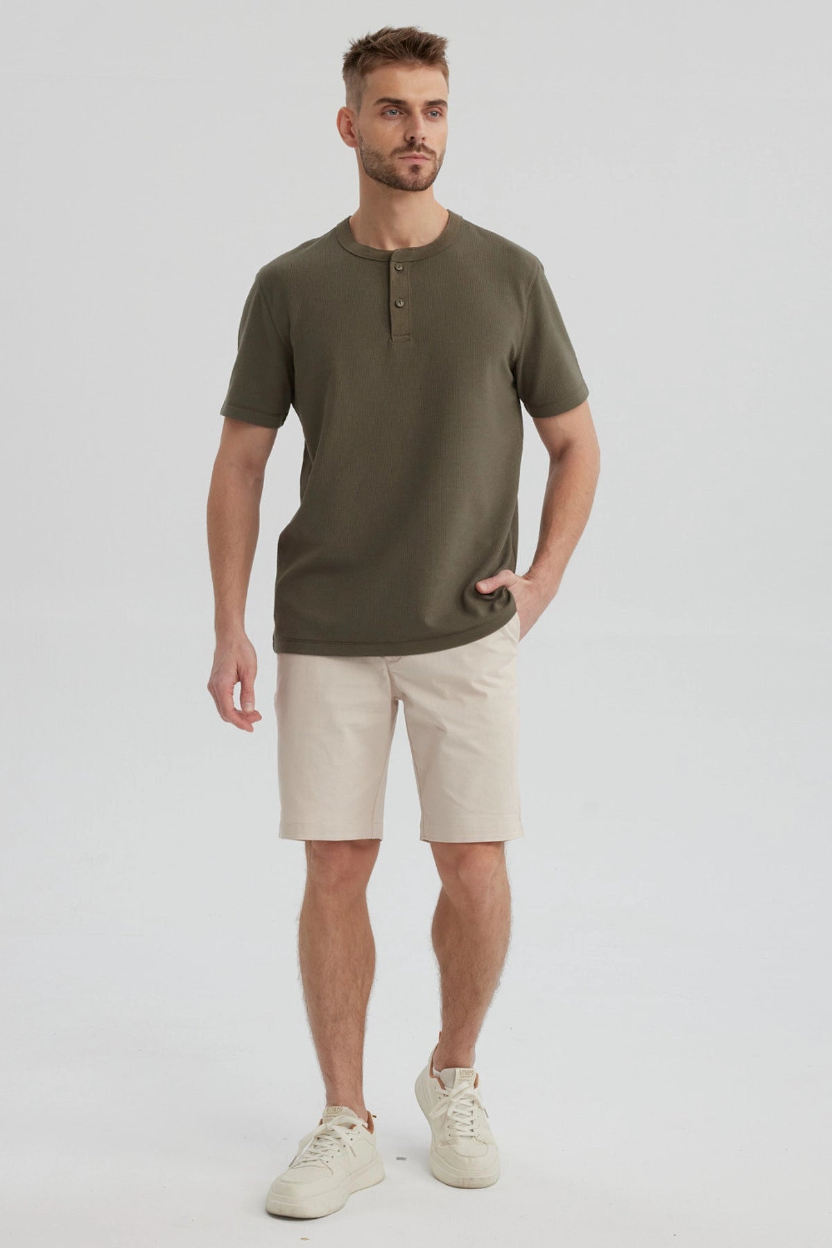 Polera Hombre Tres Botones Verde