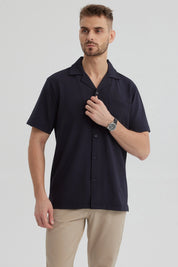 Camisa Hombre Textura Azul Marino