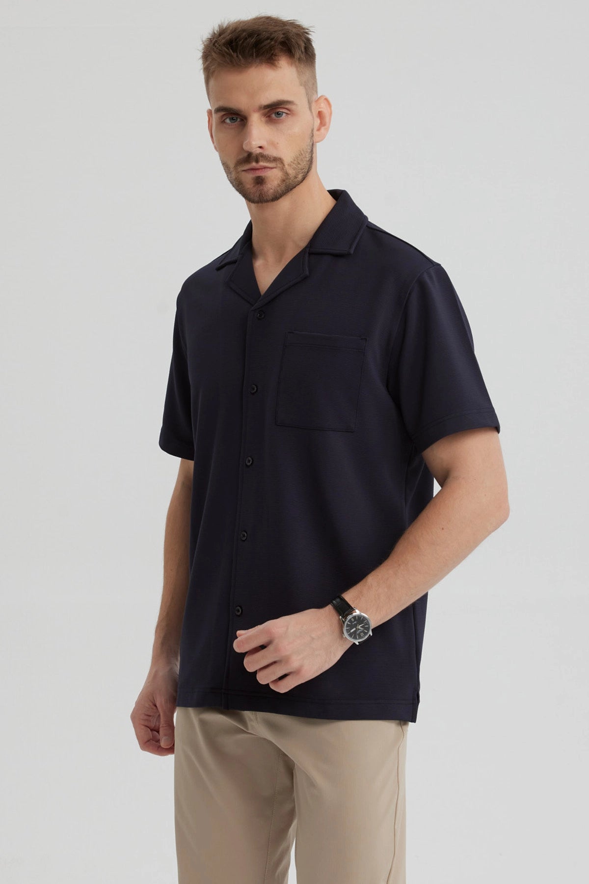 Camisa Hombre Textura Azul Marino