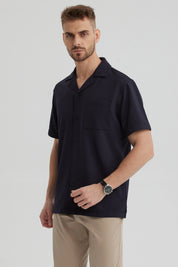 Camisa Hombre Textura Azul Marino