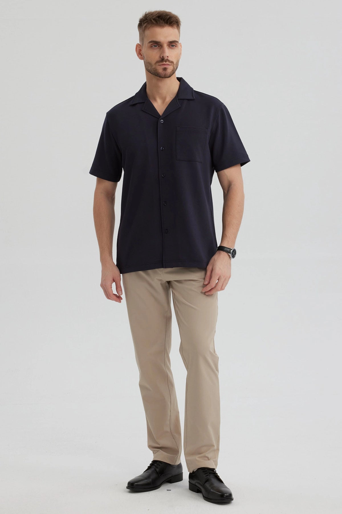 Camisa Hombre Textura Azul Marino