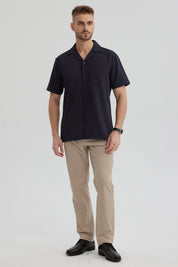 Camisa Hombre Textura Azul Marino