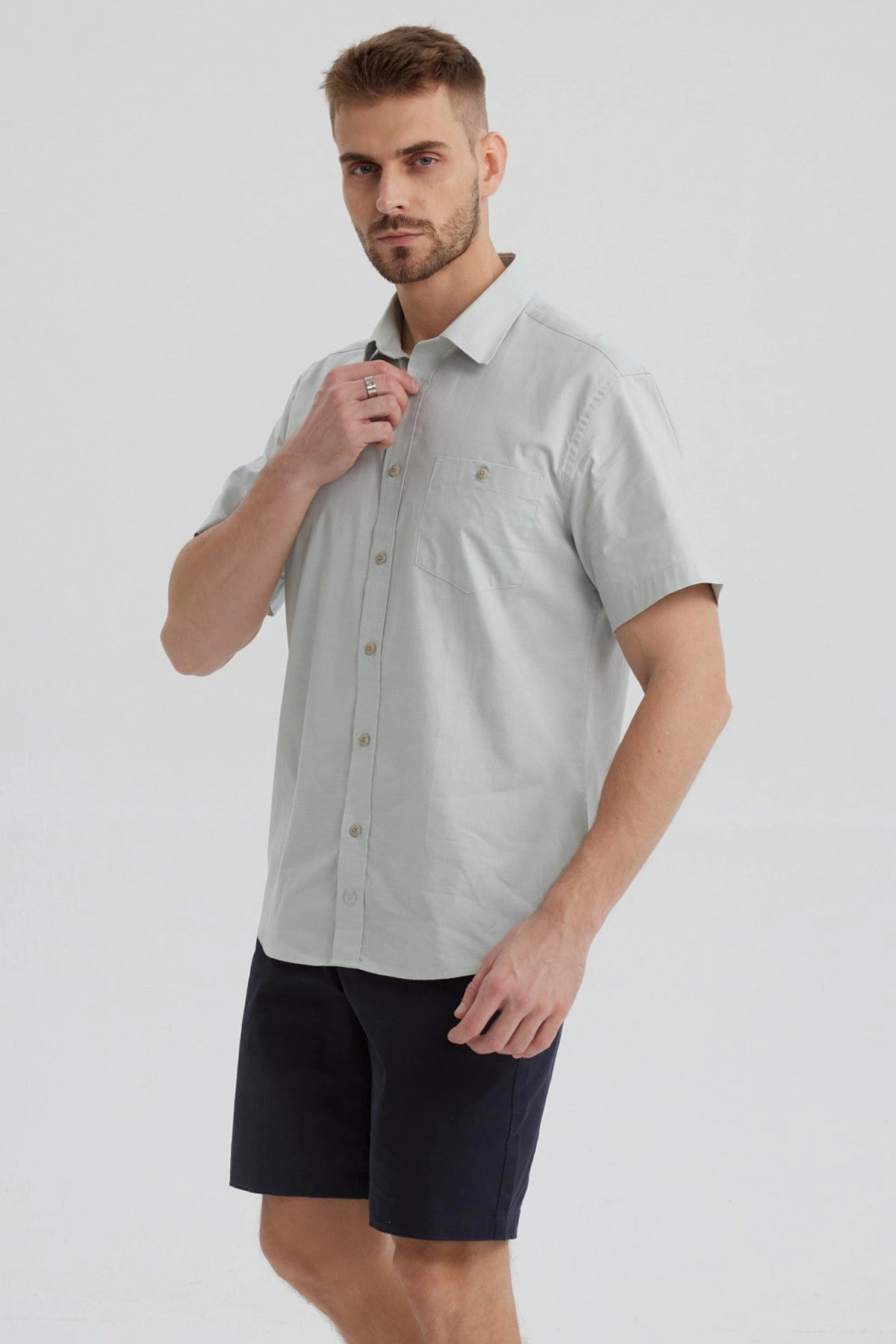 Camisa Hombre Con Bolsillo Verde Claro