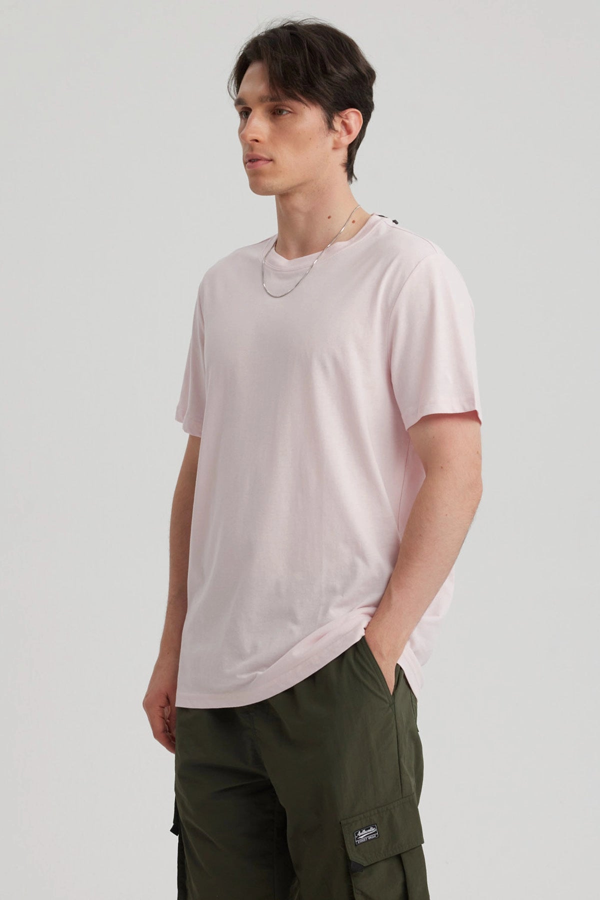 Polera Hombre Long Fit Básica Rosado Claro