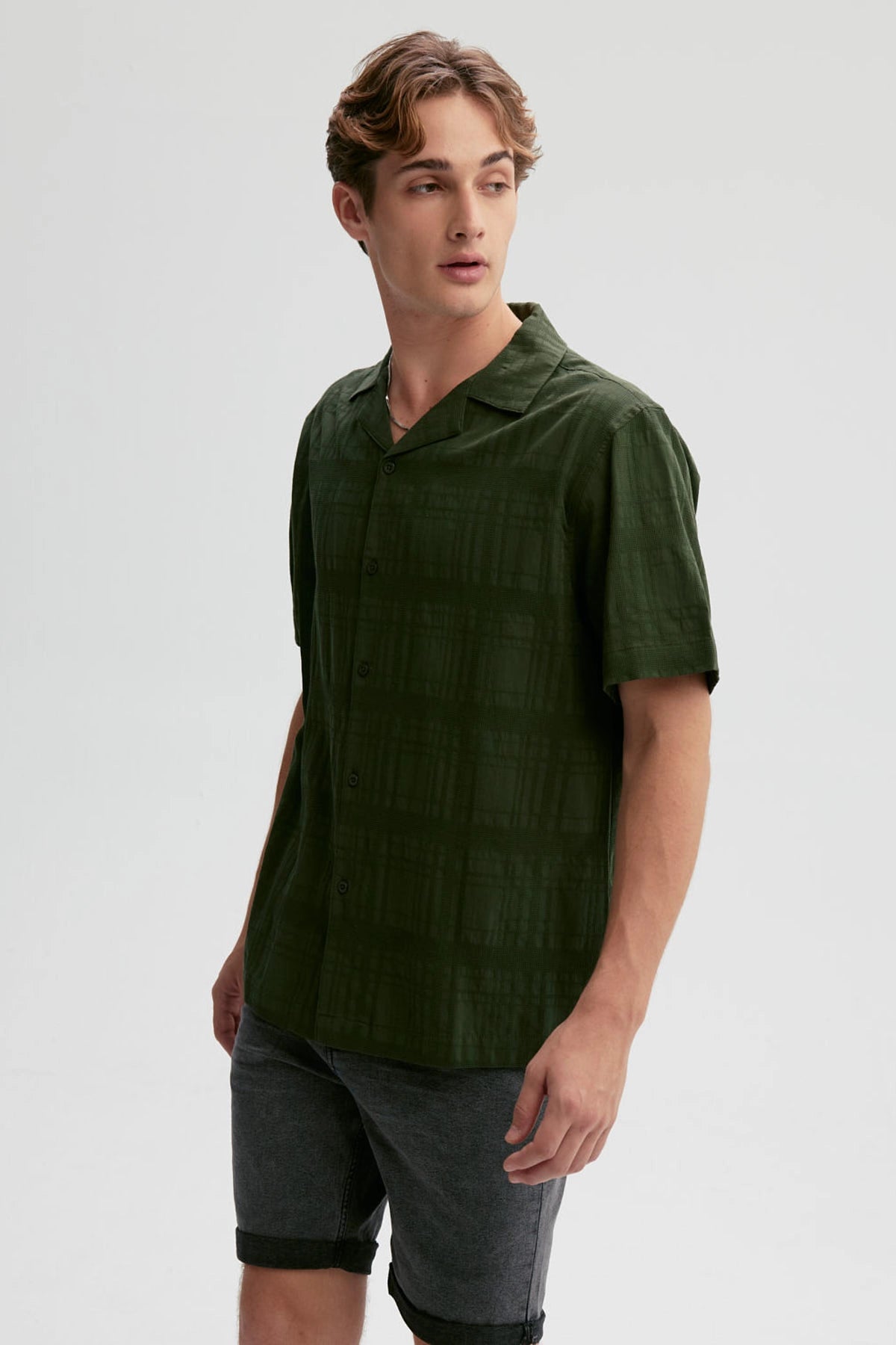 Camisa Hombre Textura Verde Militar