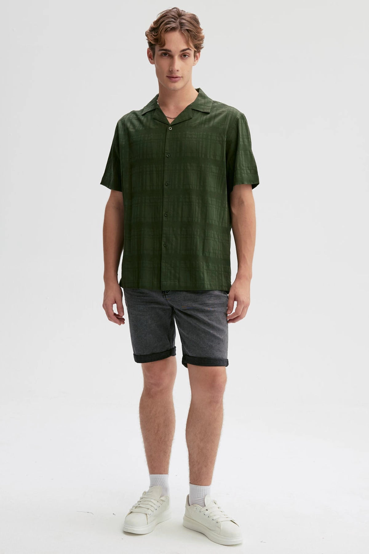 Camisa Hombre Textura Verde Militar