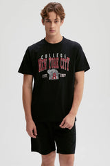 Polera Hombre Print Posicional Negro / Rojo